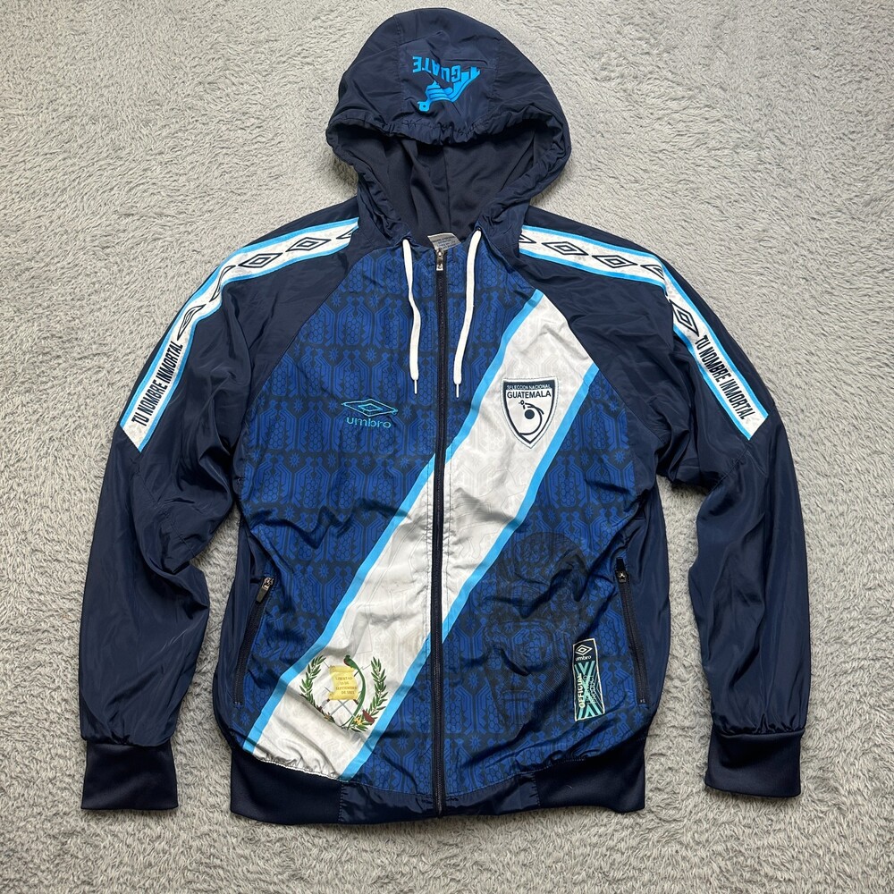 Guatemala Football Jacket Mens L Blue Umbro Full Zip Hooded Track Soccer